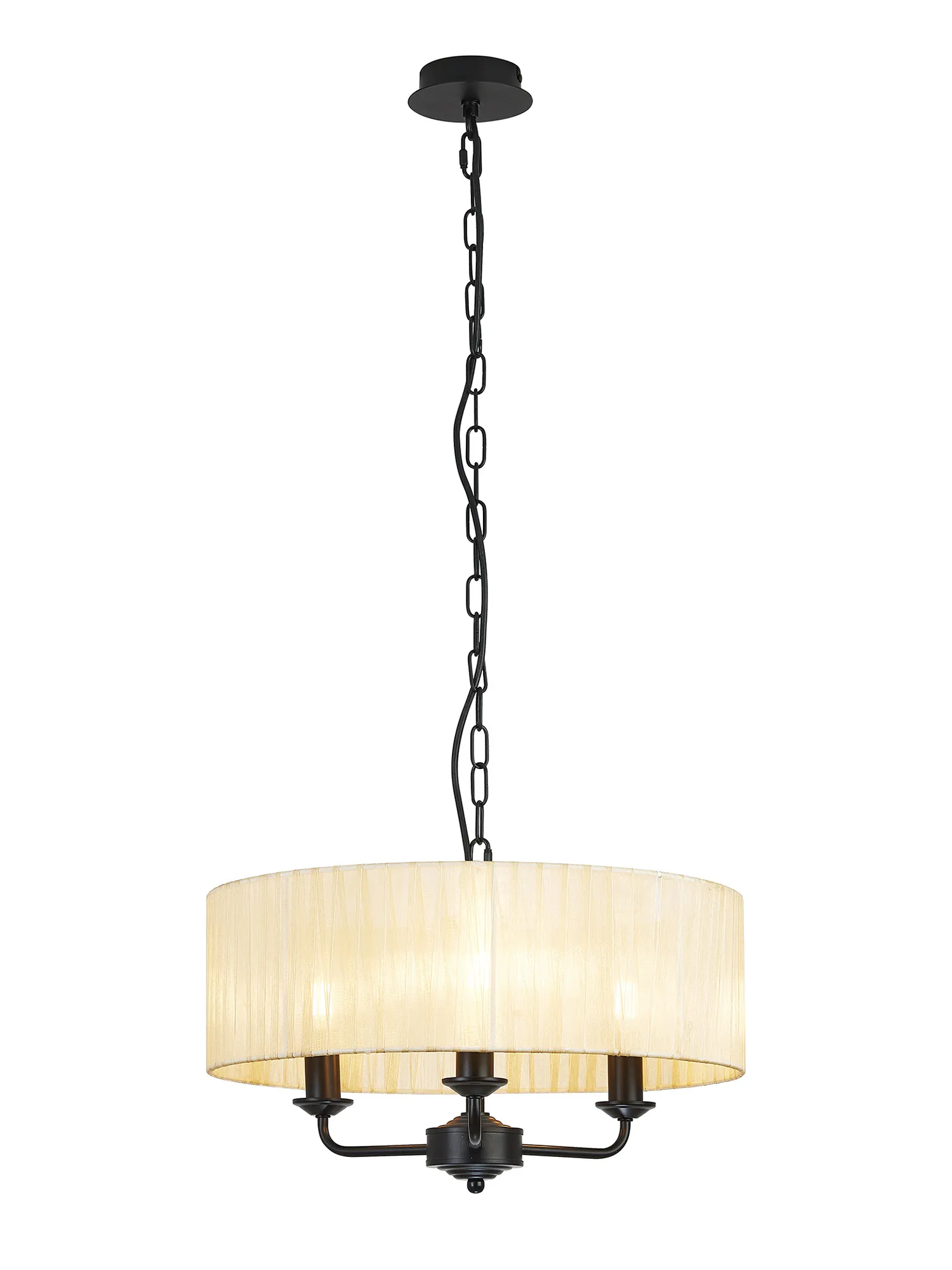 DK1025  Banyan 45cm 3 Light Pendant Matt Black, Cream